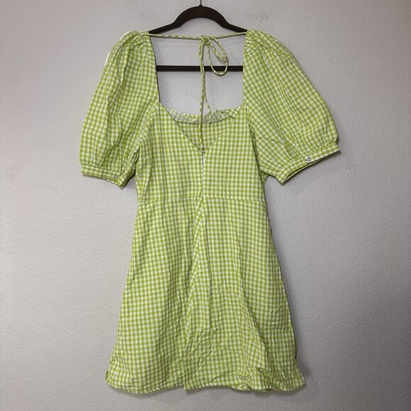 Primark Lime Check Puff Sleeve Cottagecore Dress UK14 EU42 US10 Western Cowgirl - Picture 5 of 8